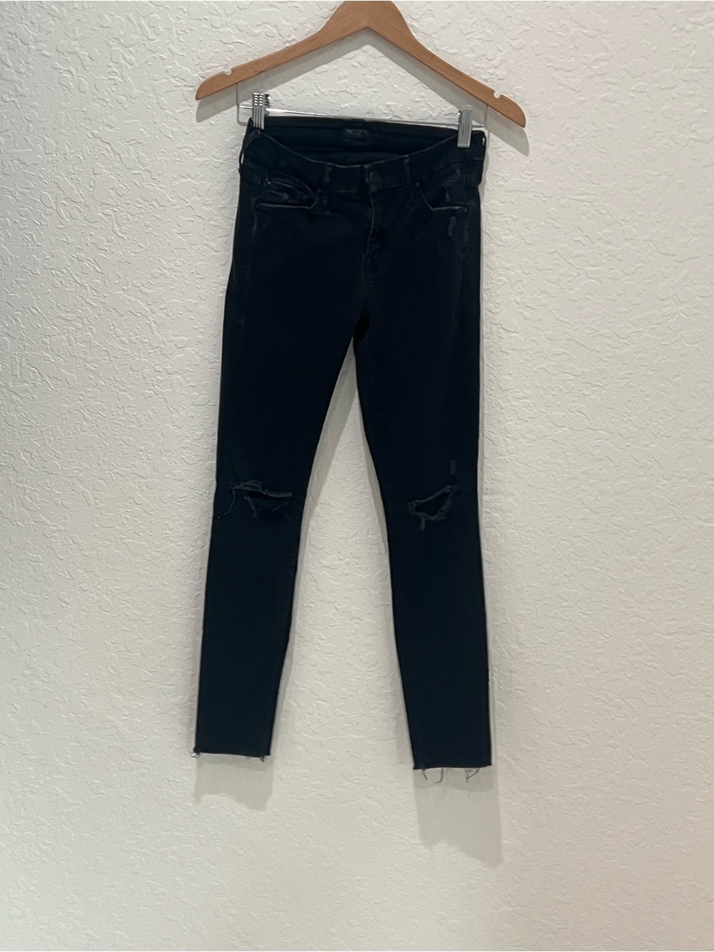 MOTHER Black Ripped Skinny Jeans